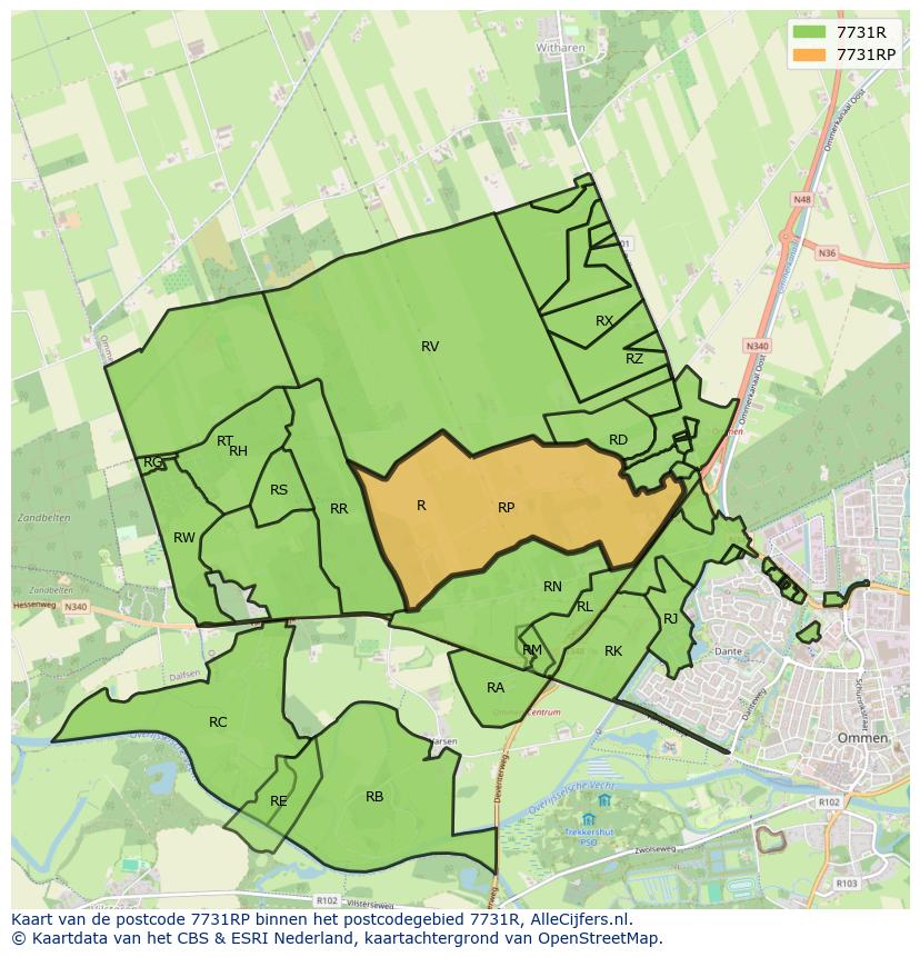 Afbeelding van het postcodegebied 7731 RP op de kaart.