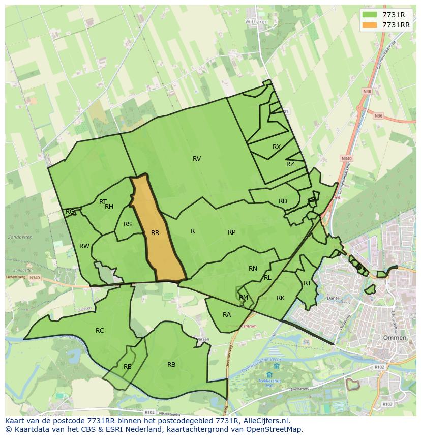 Afbeelding van het postcodegebied 7731 RR op de kaart.