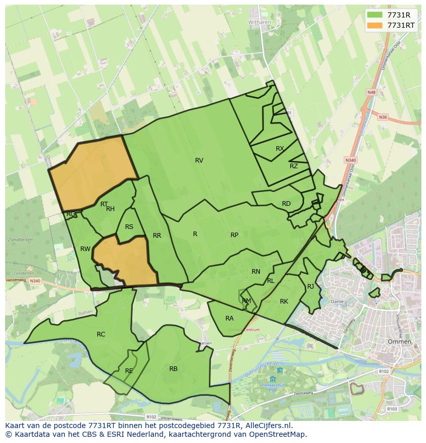 Afbeelding van het postcodegebied 7731 RT op de kaart.