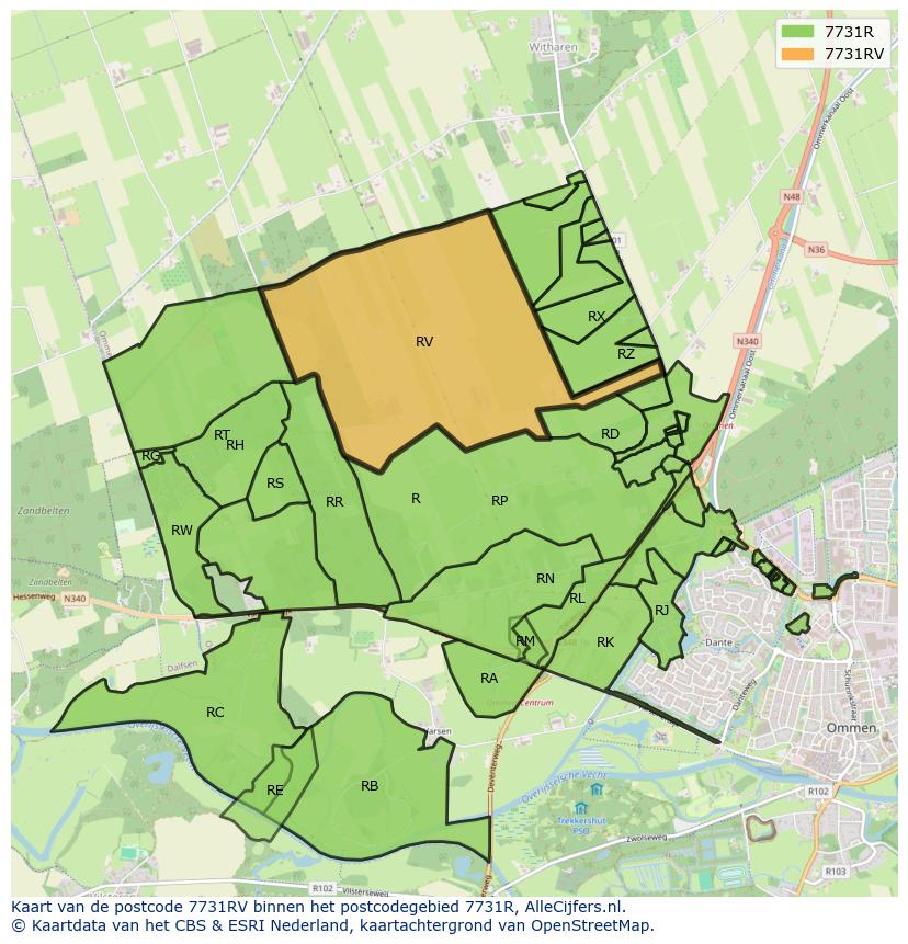Afbeelding van het postcodegebied 7731 RV op de kaart.