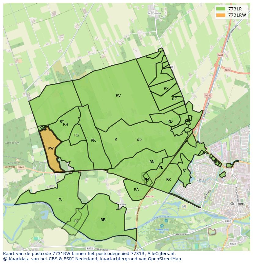 Afbeelding van het postcodegebied 7731 RW op de kaart.