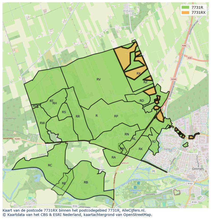 Afbeelding van het postcodegebied 7731 RX op de kaart.
