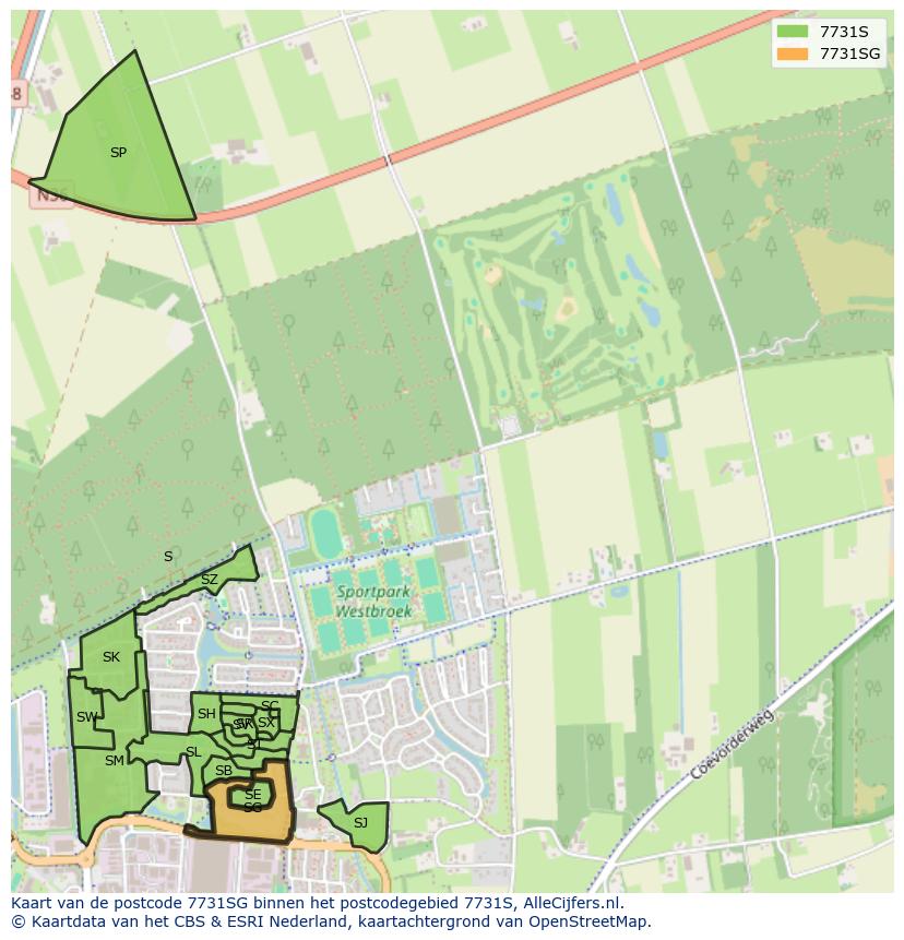 Afbeelding van het postcodegebied 7731 SG op de kaart.
