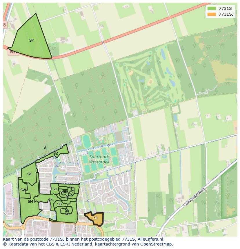 Afbeelding van het postcodegebied 7731 SJ op de kaart.