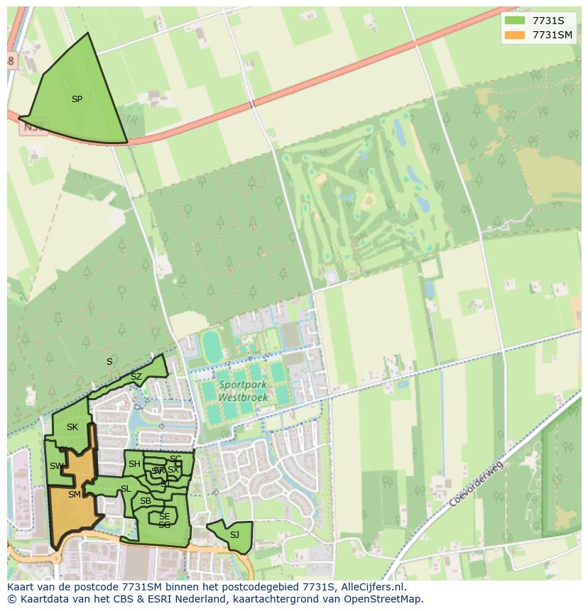 Afbeelding van het postcodegebied 7731 SM op de kaart.