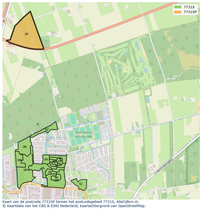 Afbeelding van het postcodegebied 7731 SP op de kaart.
