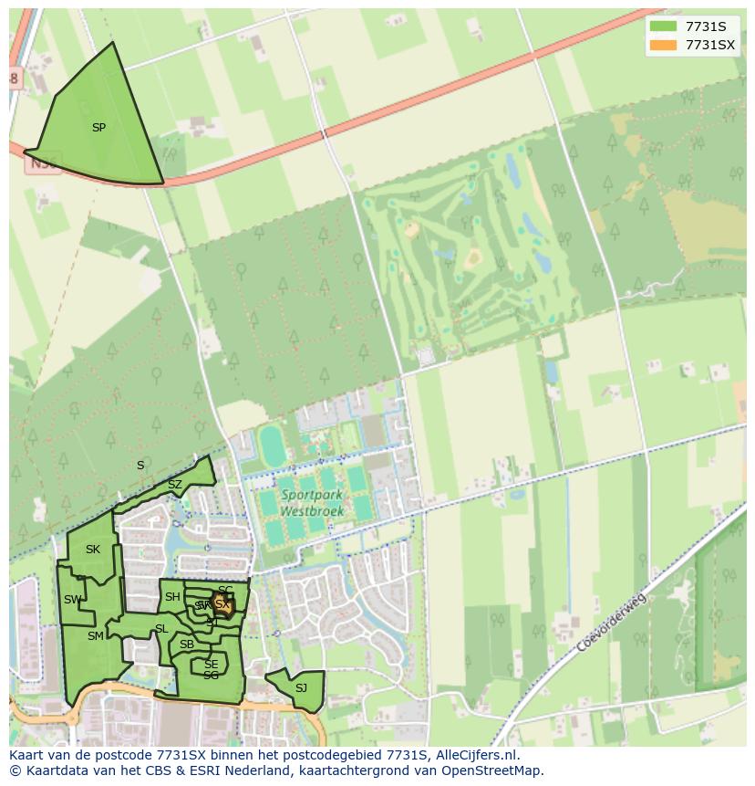 Afbeelding van het postcodegebied 7731 SX op de kaart.