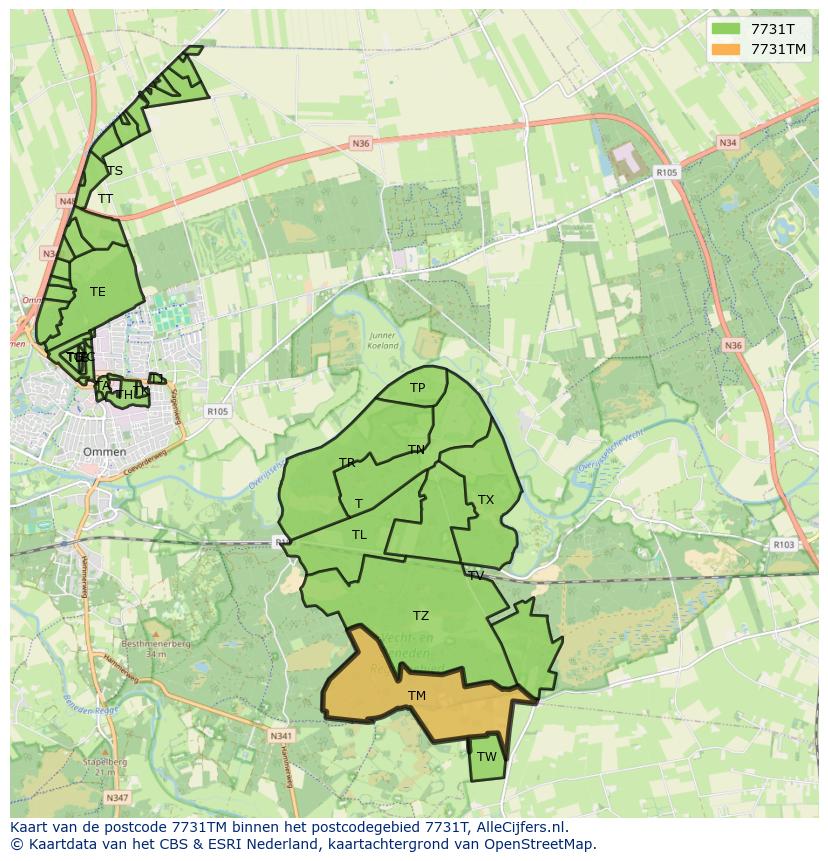 Afbeelding van het postcodegebied 7731 TM op de kaart.