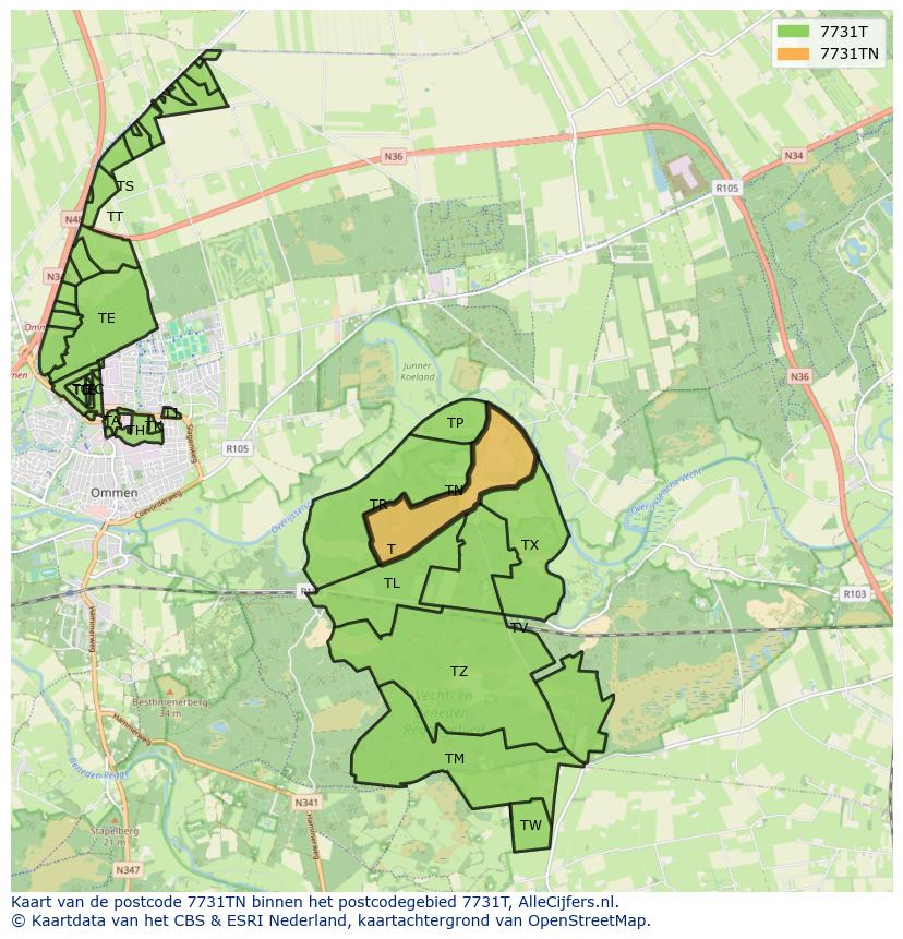 Afbeelding van het postcodegebied 7731 TN op de kaart.