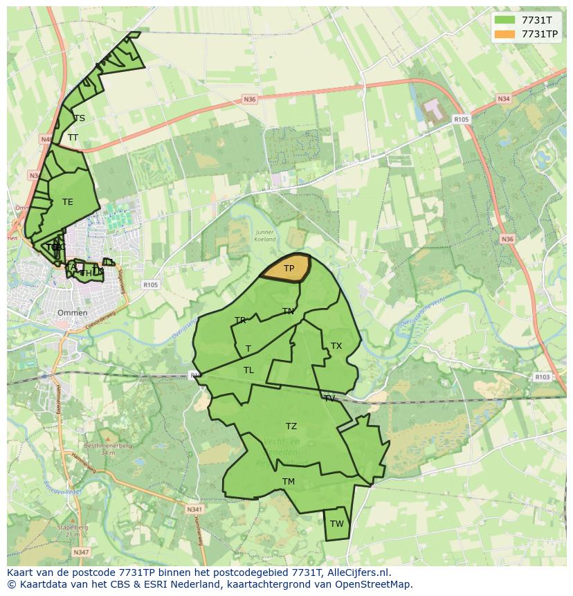Afbeelding van het postcodegebied 7731 TP op de kaart.