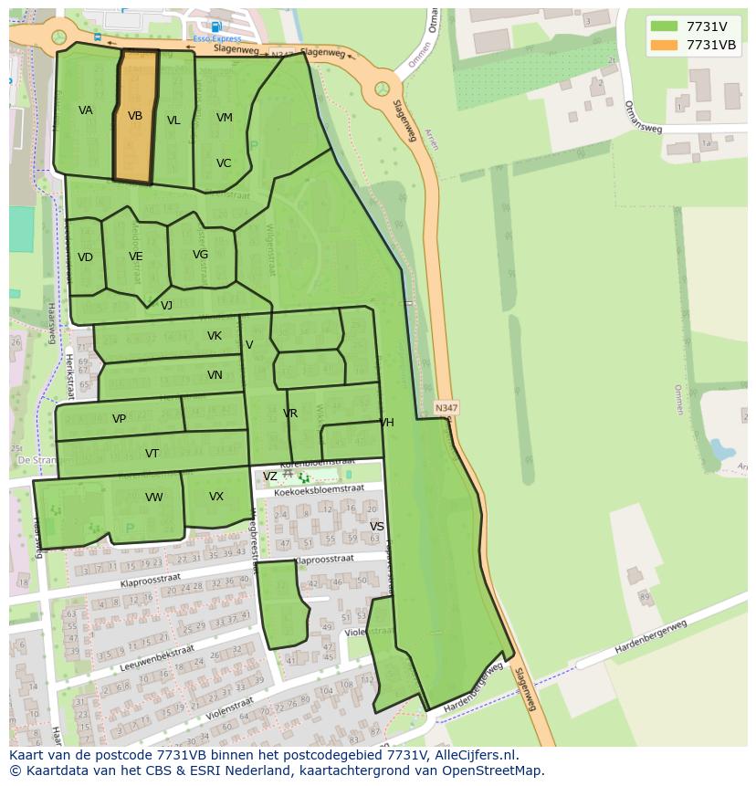 Afbeelding van het postcodegebied 7731 VB op de kaart.