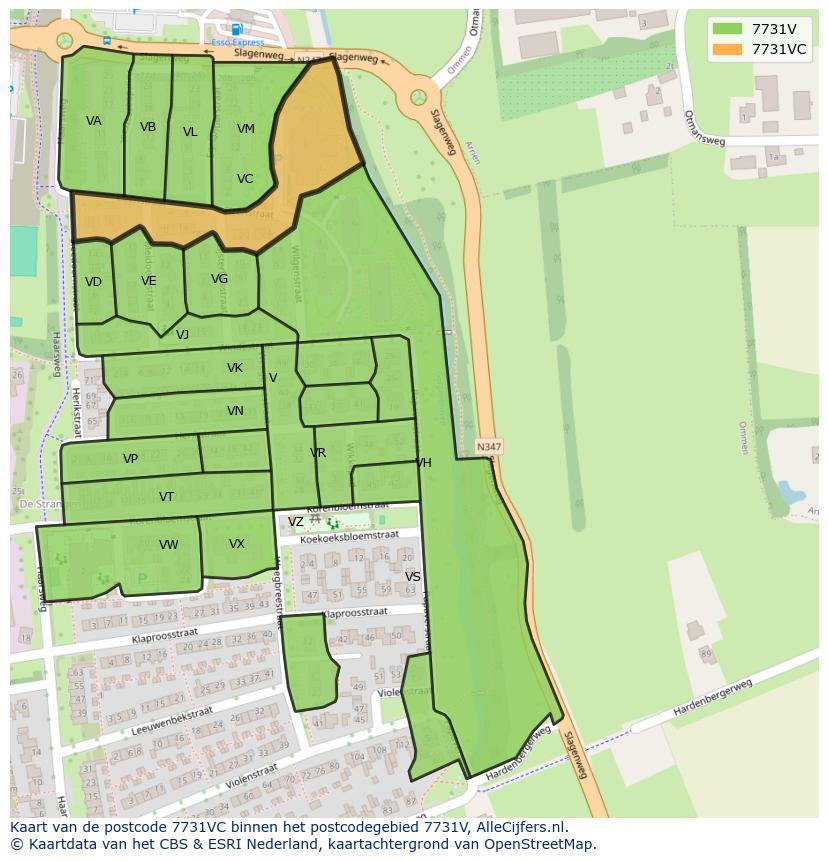 Afbeelding van het postcodegebied 7731 VC op de kaart.