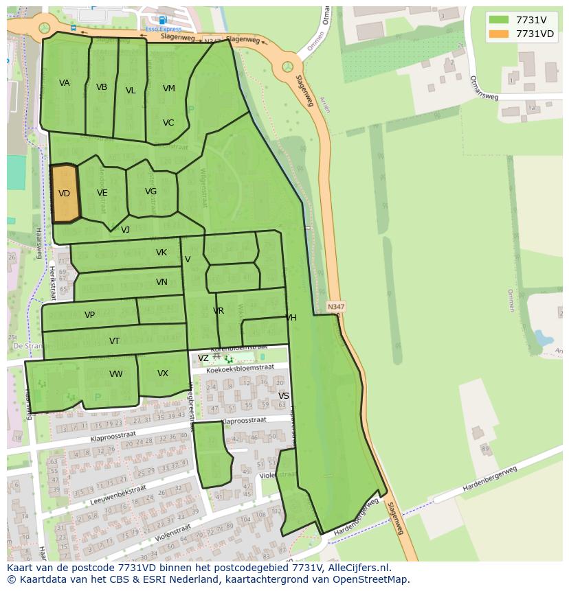Afbeelding van het postcodegebied 7731 VD op de kaart.
