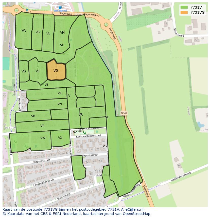 Afbeelding van het postcodegebied 7731 VG op de kaart.