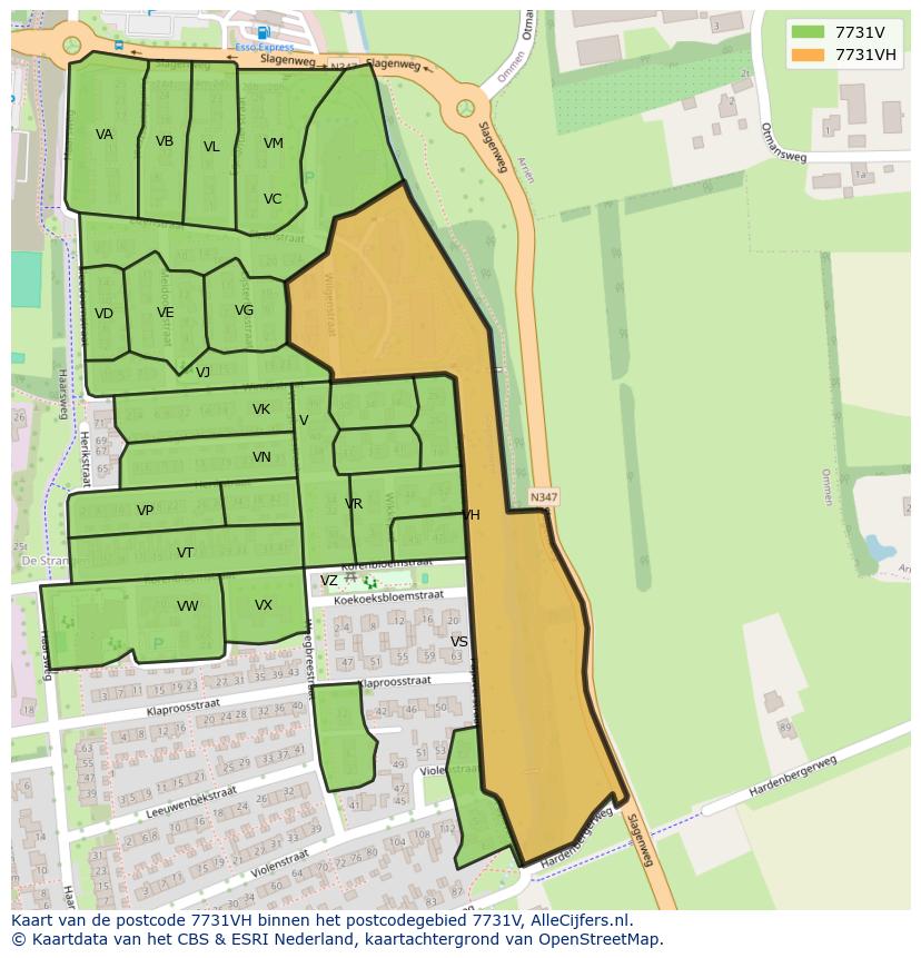 Afbeelding van het postcodegebied 7731 VH op de kaart.