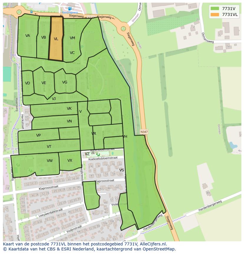 Afbeelding van het postcodegebied 7731 VL op de kaart.