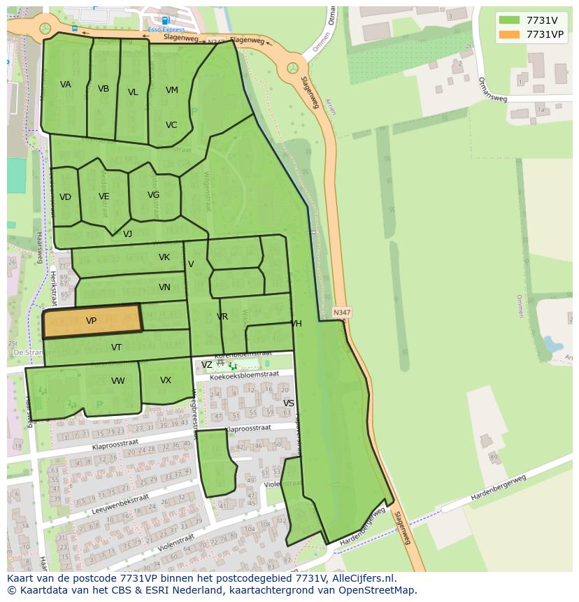 Afbeelding van het postcodegebied 7731 VP op de kaart.