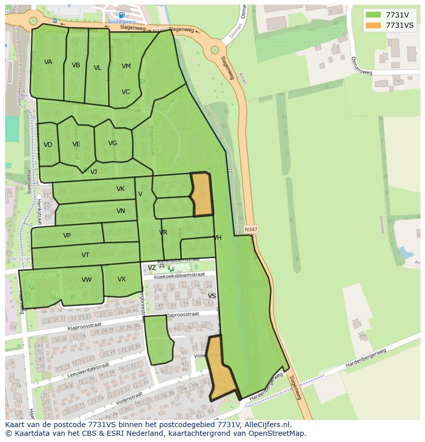 Afbeelding van het postcodegebied 7731 VS op de kaart.