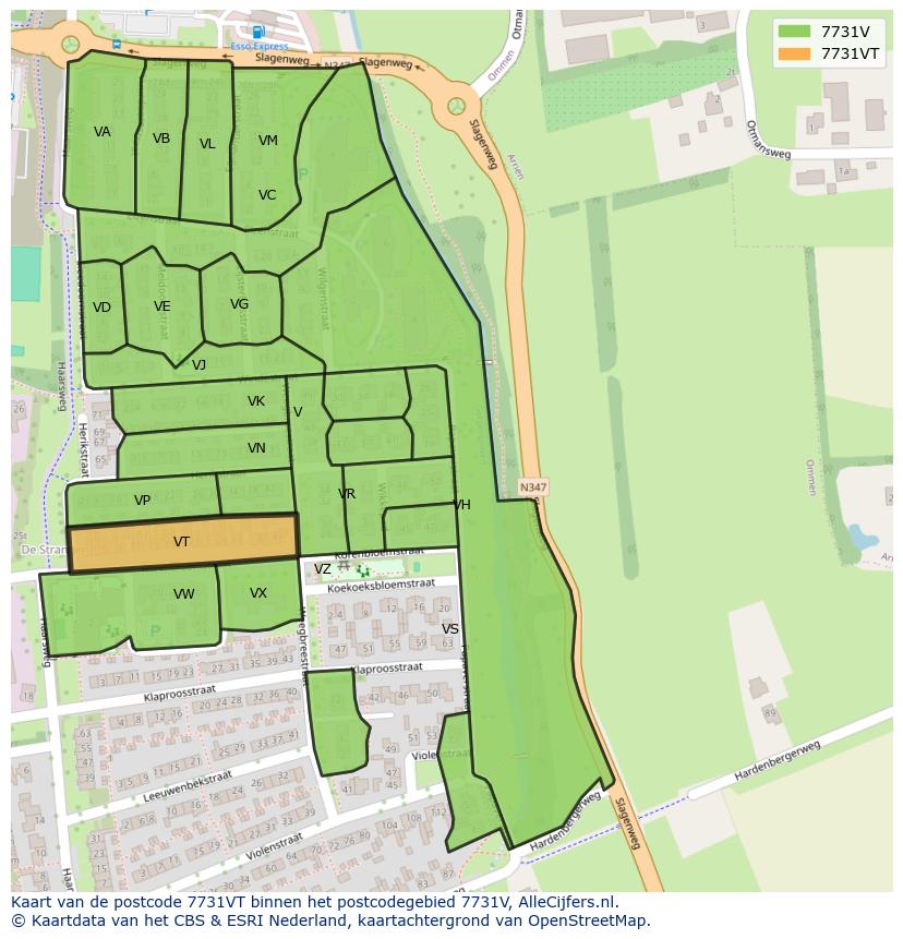 Afbeelding van het postcodegebied 7731 VT op de kaart.