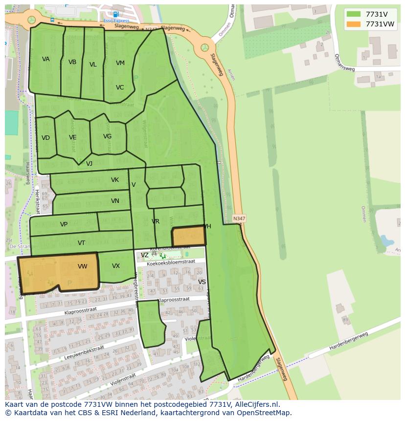 Afbeelding van het postcodegebied 7731 VW op de kaart.