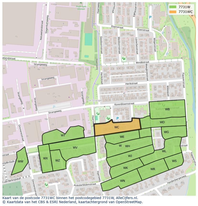 Afbeelding van het postcodegebied 7731 WC op de kaart.