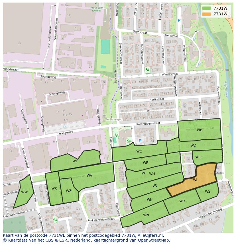 Afbeelding van het postcodegebied 7731 WL op de kaart.