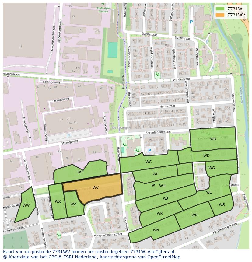 Afbeelding van het postcodegebied 7731 WV op de kaart.