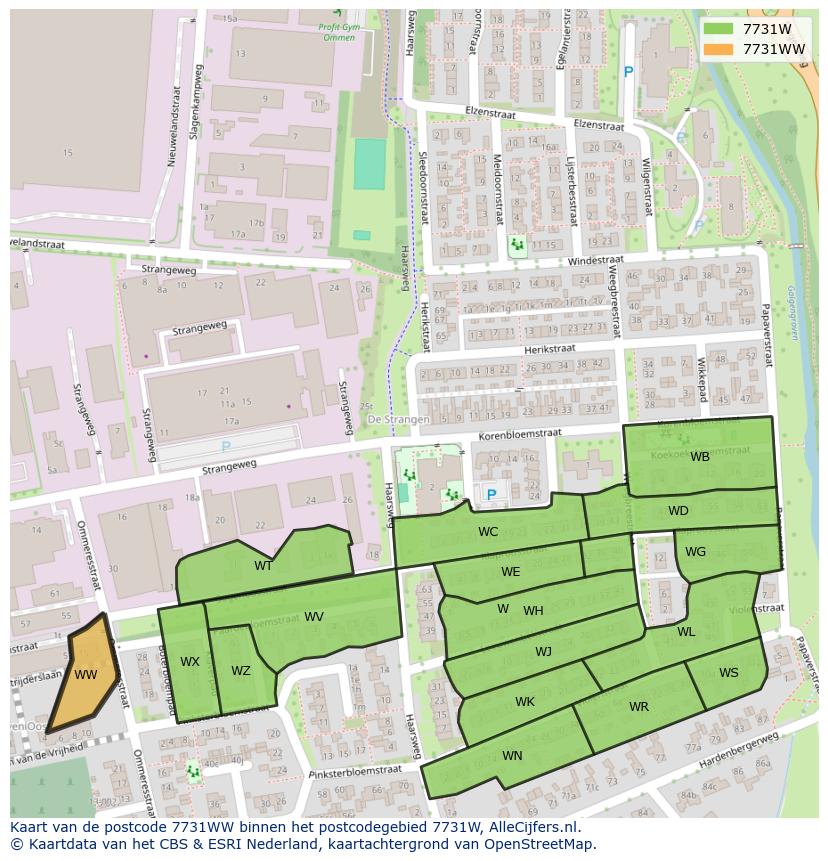 Afbeelding van het postcodegebied 7731 WW op de kaart.