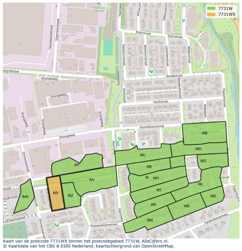Afbeelding van het postcodegebied 7731 WX op de kaart.