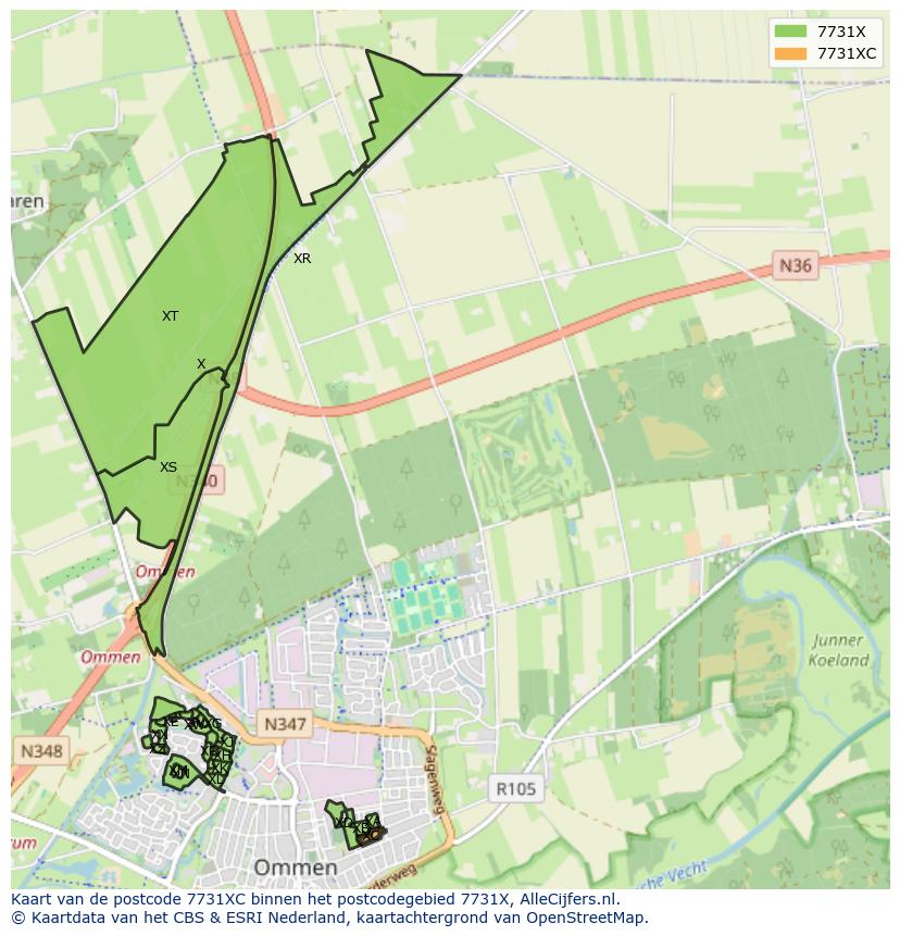 Afbeelding van het postcodegebied 7731 XC op de kaart.