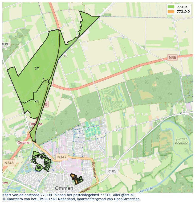 Afbeelding van het postcodegebied 7731 XD op de kaart.