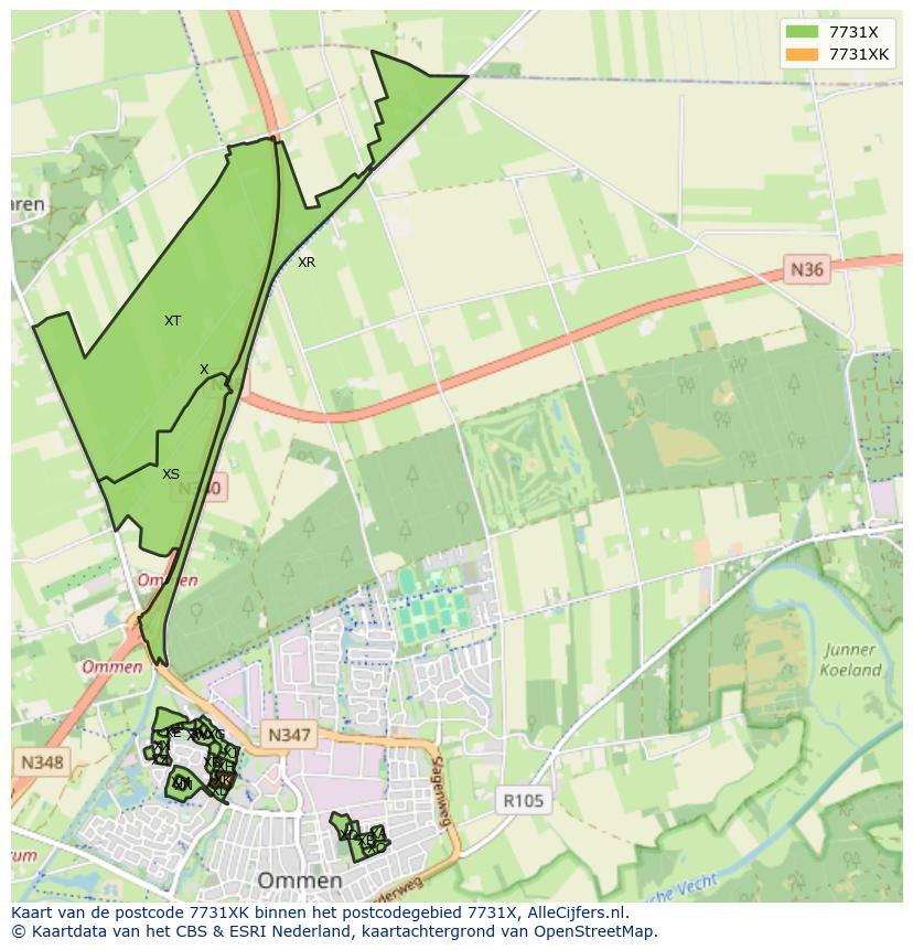 Afbeelding van het postcodegebied 7731 XK op de kaart.