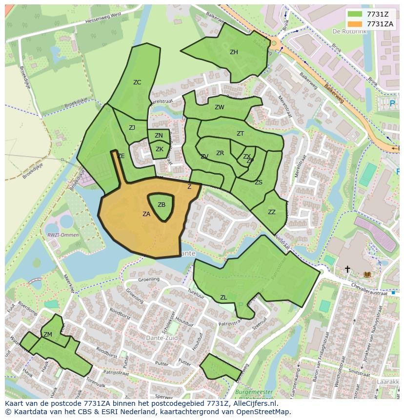 Afbeelding van het postcodegebied 7731 ZA op de kaart.