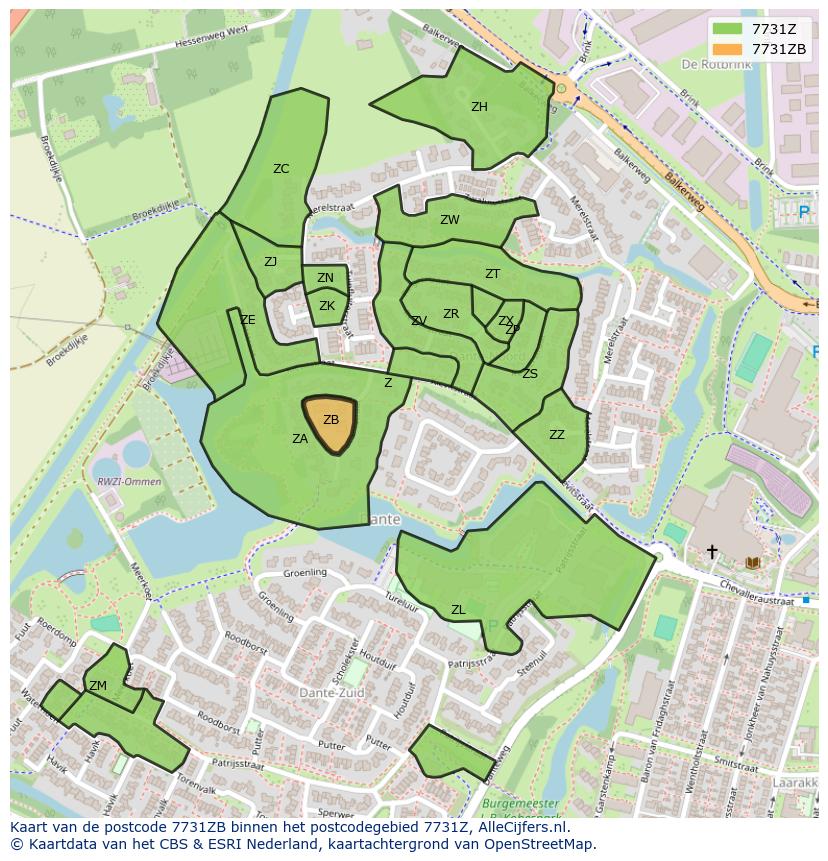 Afbeelding van het postcodegebied 7731 ZB op de kaart.