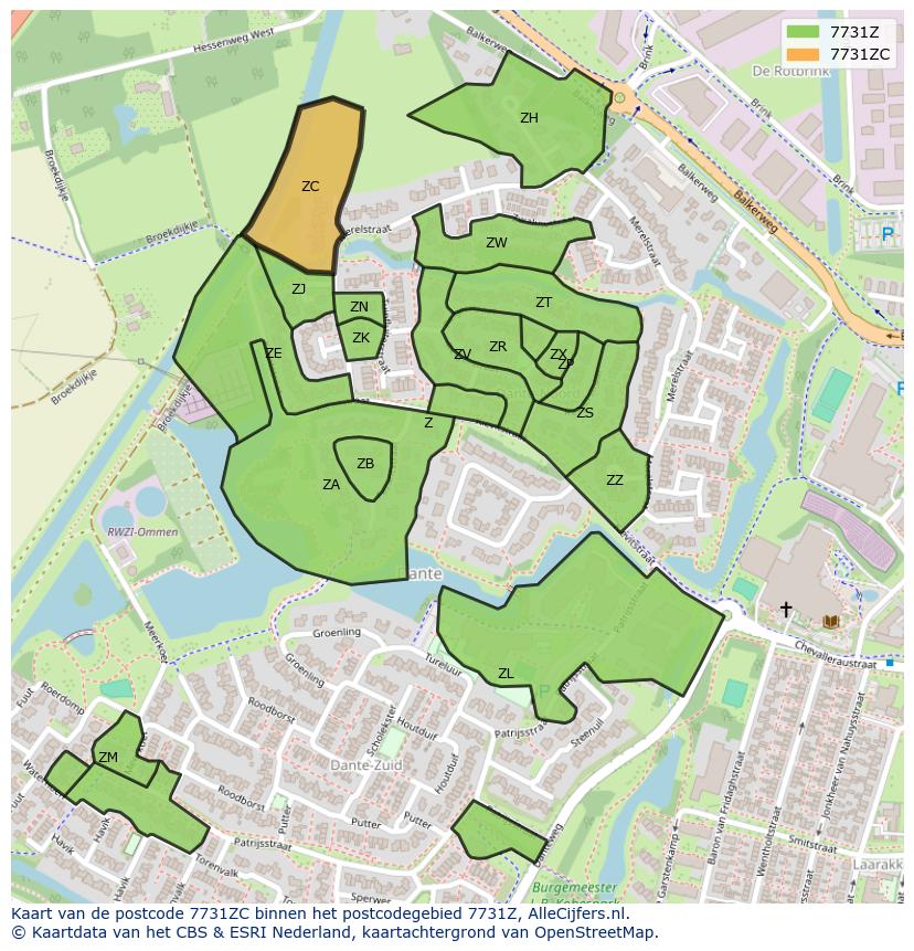 Afbeelding van het postcodegebied 7731 ZC op de kaart.