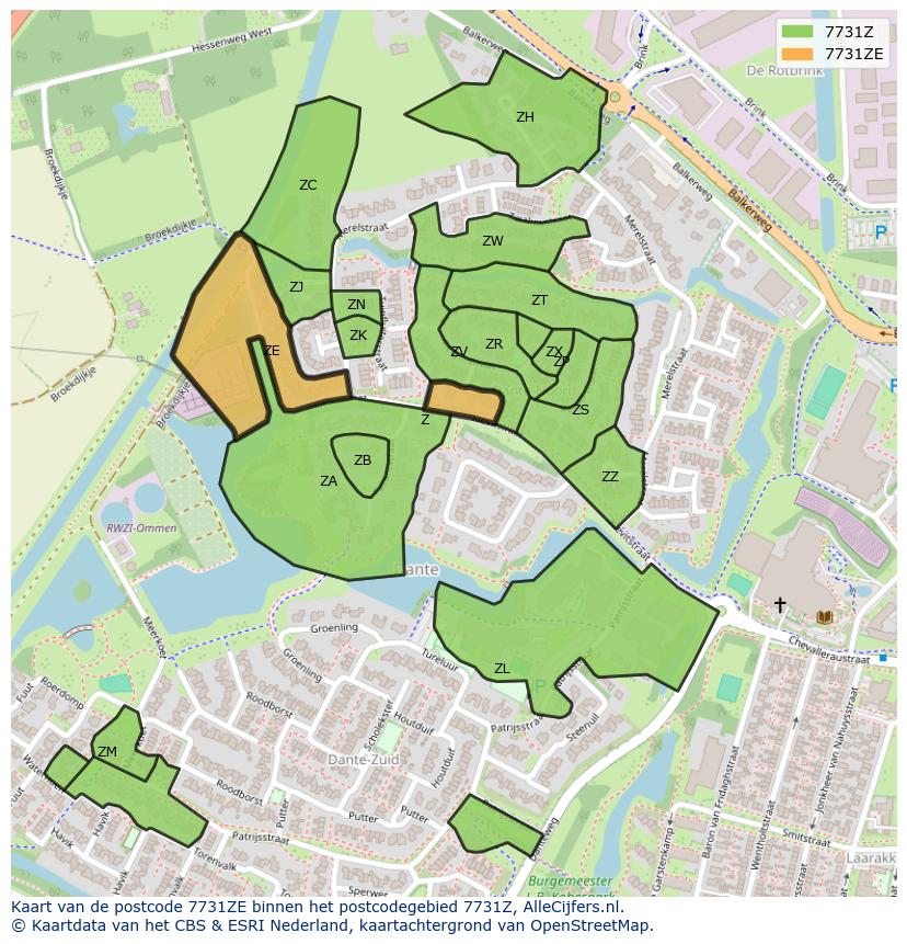 Afbeelding van het postcodegebied 7731 ZE op de kaart.