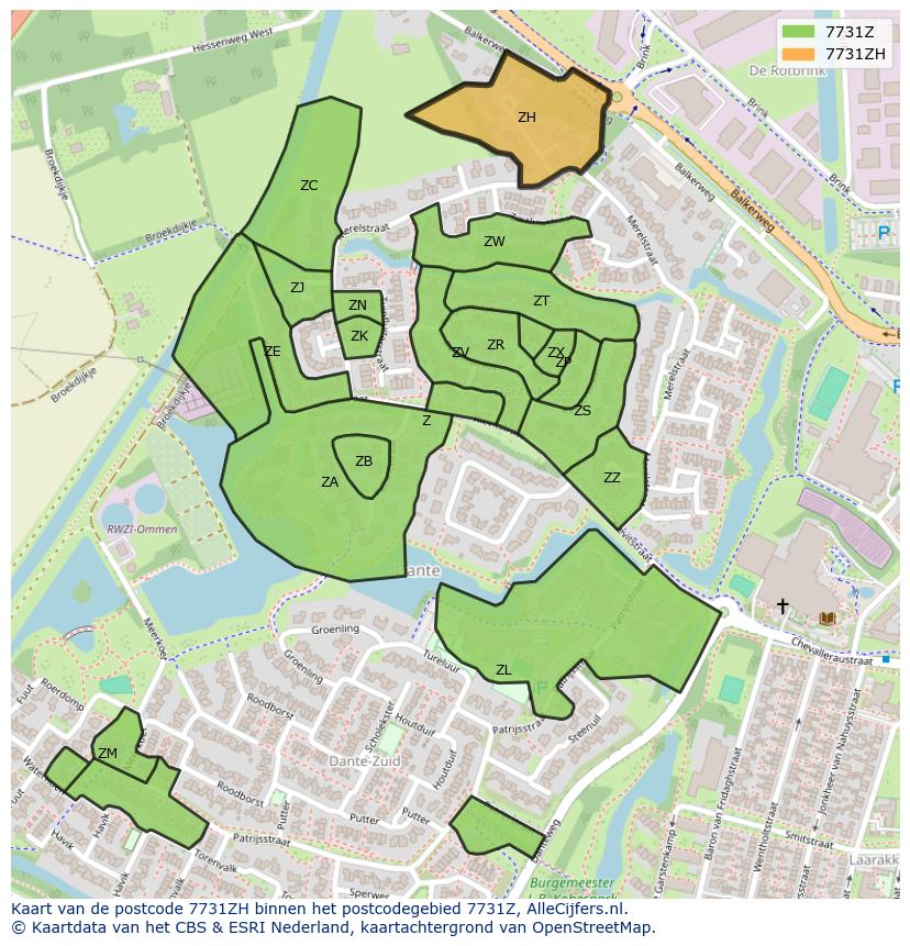 Afbeelding van het postcodegebied 7731 ZH op de kaart.