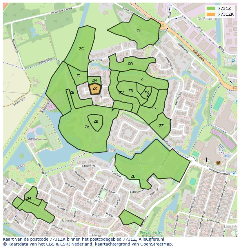 Afbeelding van het postcodegebied 7731 ZK op de kaart.