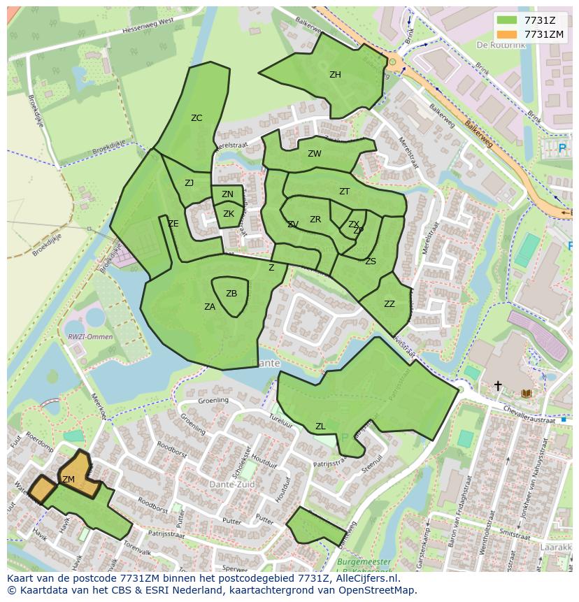 Afbeelding van het postcodegebied 7731 ZM op de kaart.