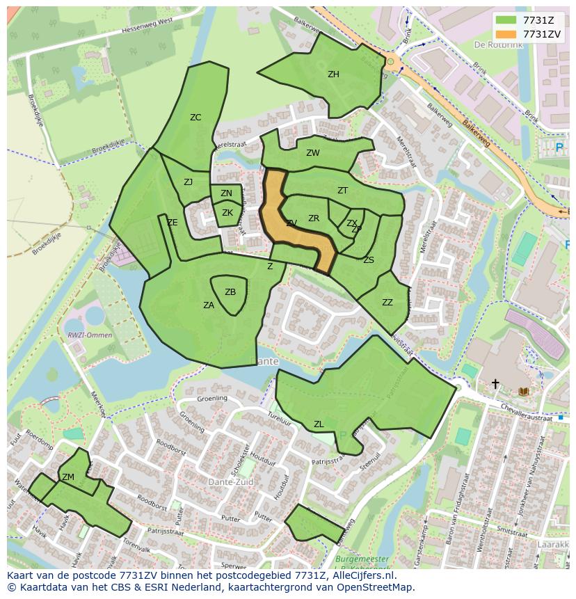 Afbeelding van het postcodegebied 7731 ZV op de kaart.