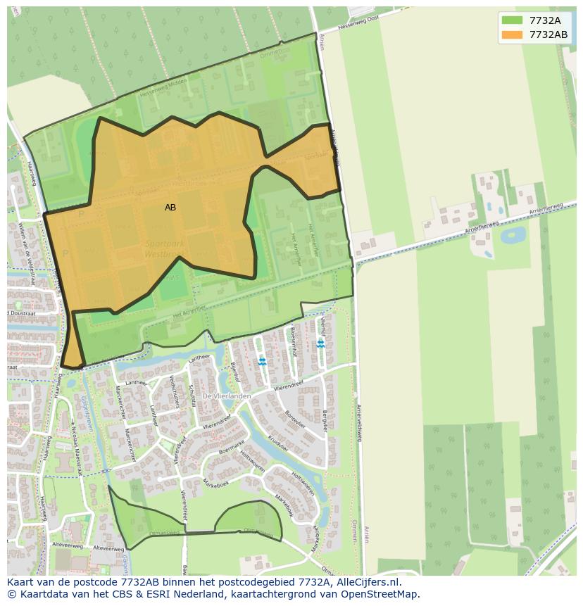 Afbeelding van het postcodegebied 7732 AB op de kaart.