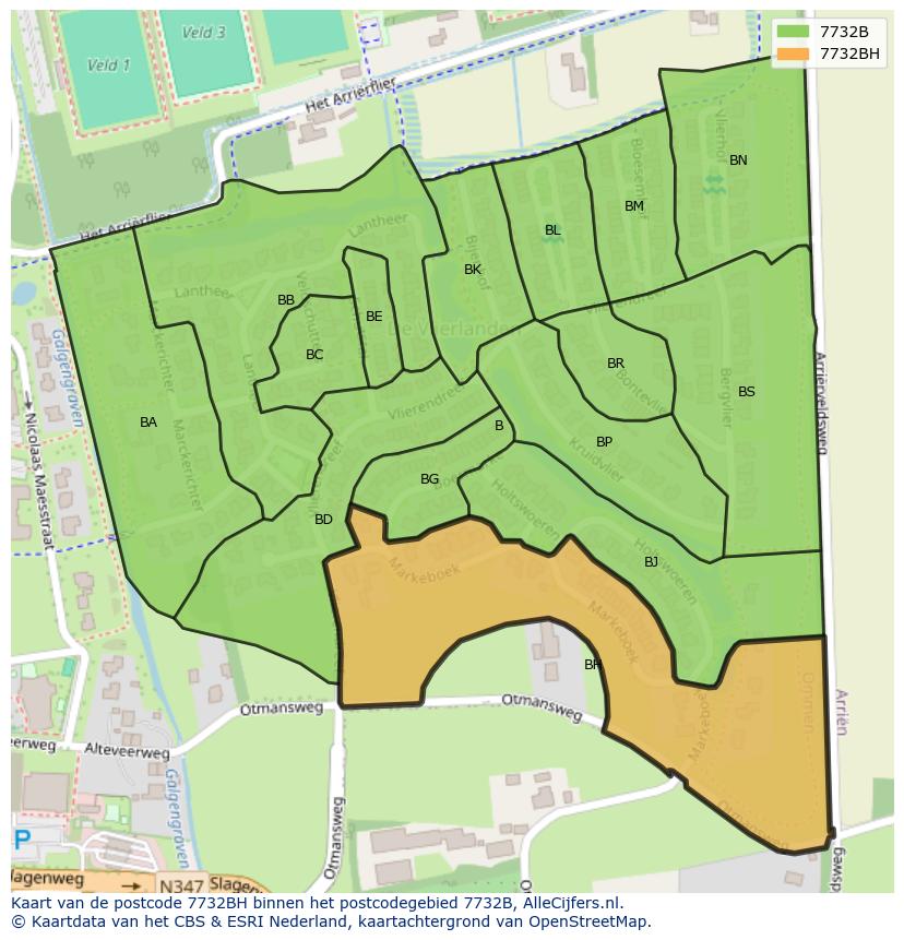 Afbeelding van het postcodegebied 7732 BH op de kaart.