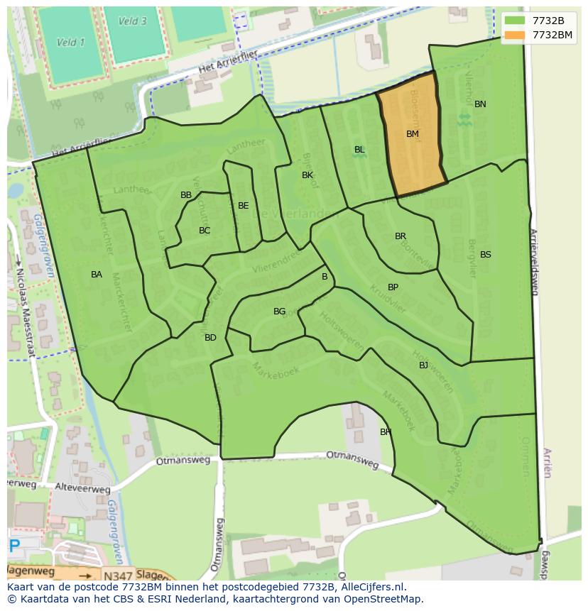 Afbeelding van het postcodegebied 7732 BM op de kaart.