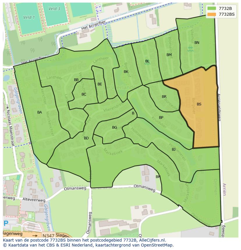 Afbeelding van het postcodegebied 7732 BS op de kaart.