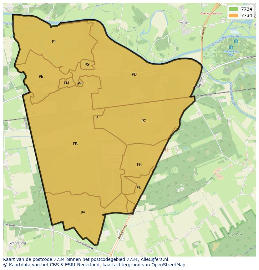 Afbeelding van het postcodegebied 7734 op de kaart.