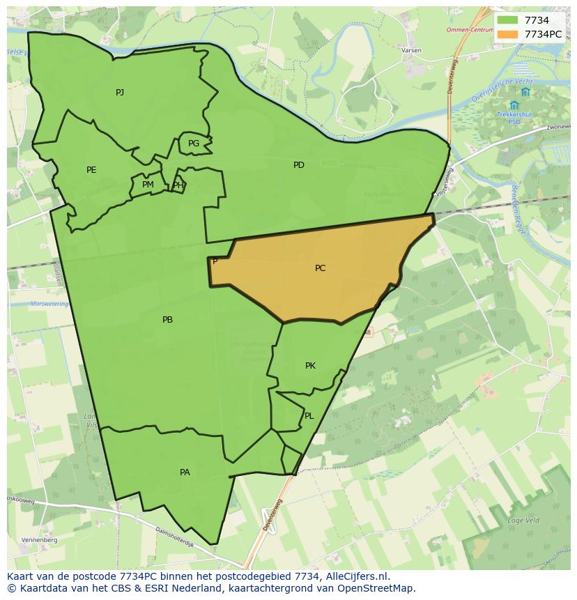 Afbeelding van het postcodegebied 7734 PC op de kaart.
