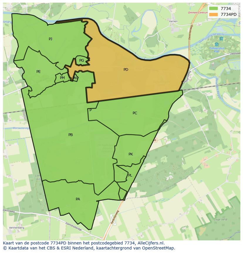 Afbeelding van het postcodegebied 7734 PD op de kaart.