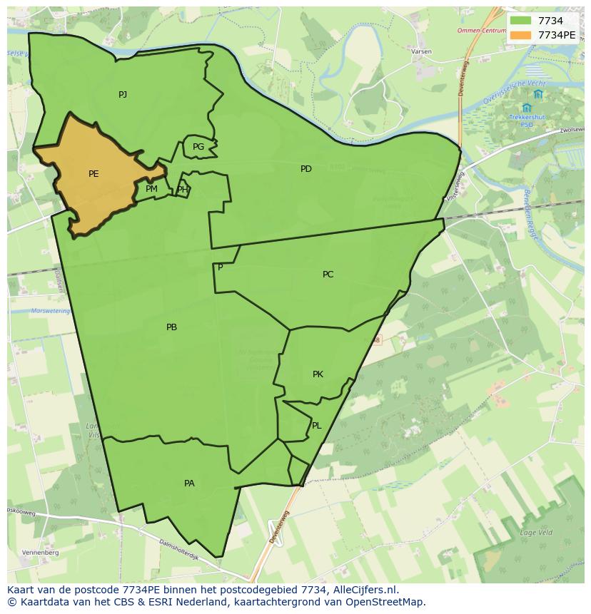Afbeelding van het postcodegebied 7734 PE op de kaart.