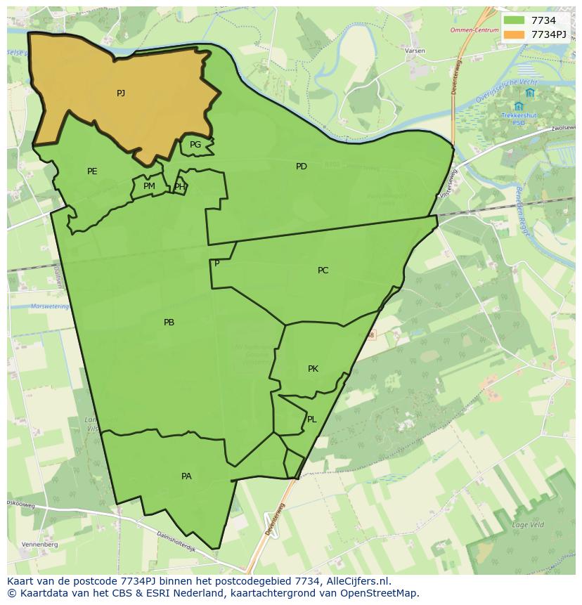 Afbeelding van het postcodegebied 7734 PJ op de kaart.