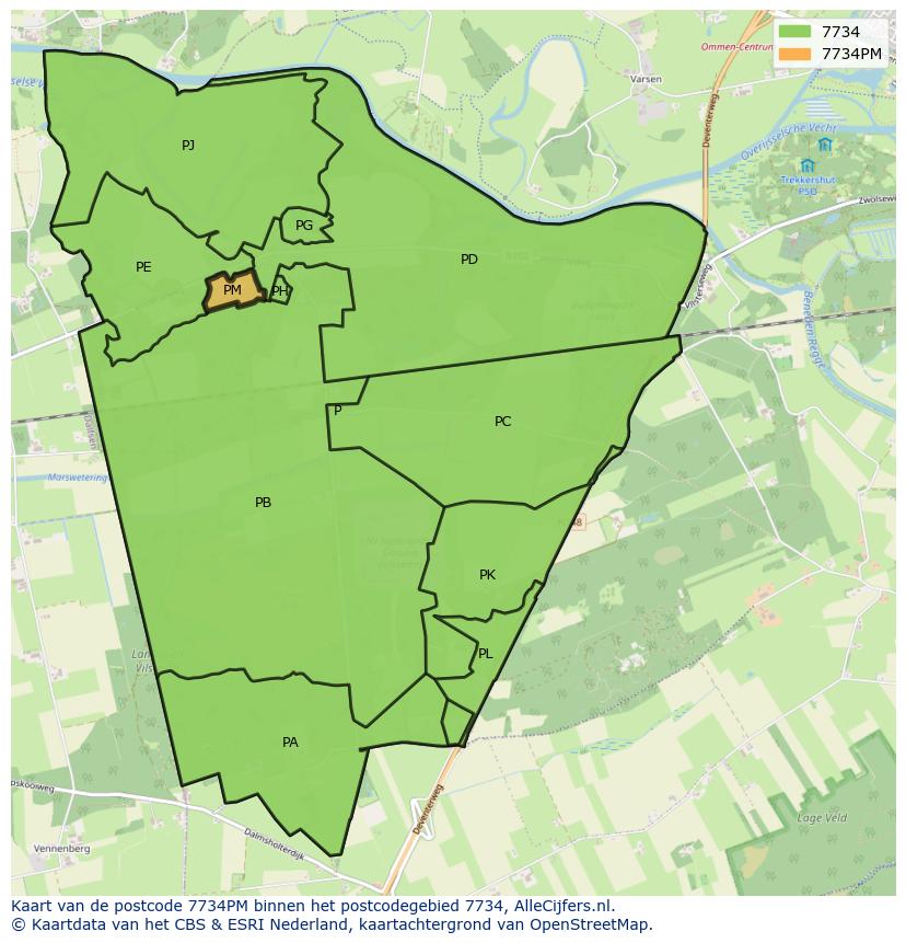 Afbeelding van het postcodegebied 7734 PM op de kaart.